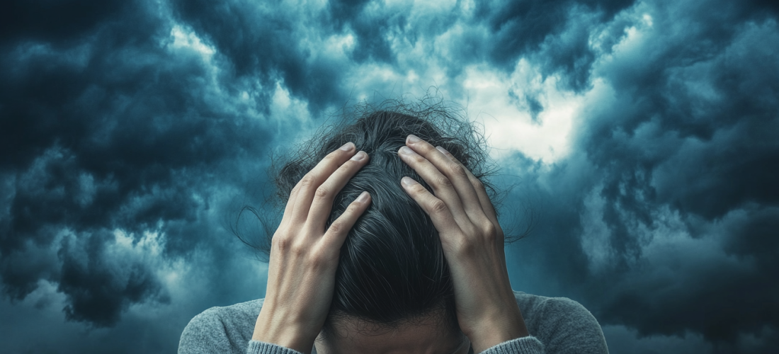 Illustration d’un personnage ressentant une crise de spasmophilie, avec des symptômes comme la nervosité et l’hyperventilation.